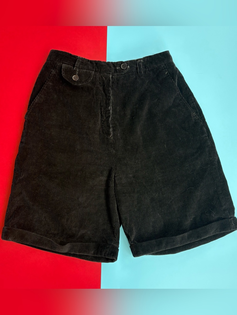 Vintage Rafaella Black Corduroy Shorts 24 Waist High Rise Cuffed Dark Academia